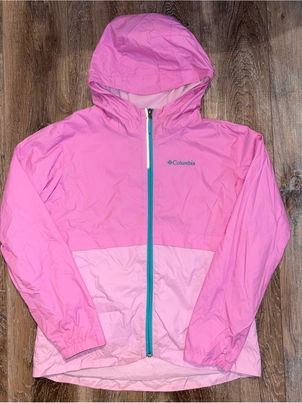 Columbia Pink Two-Tone Hooded Rain Jacket